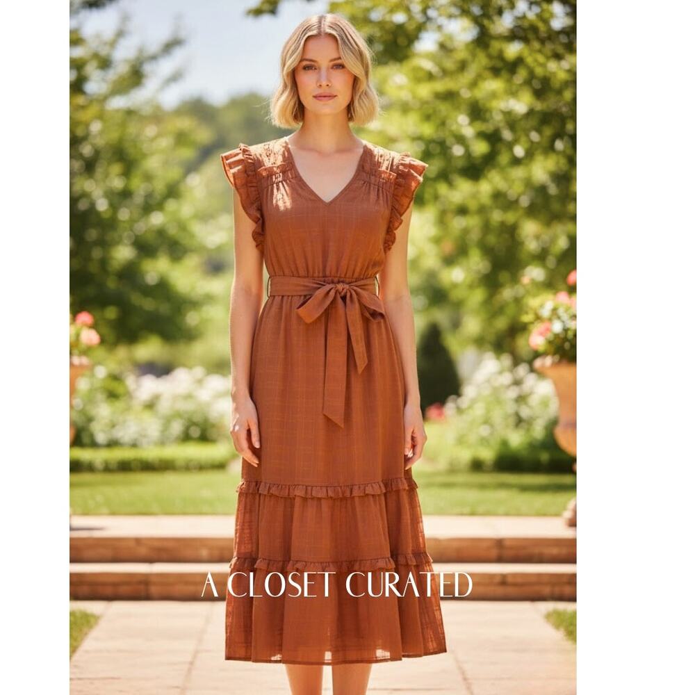 Marie Oliver Phoebe Cotton Silk Midi Dress XS Orange NEW